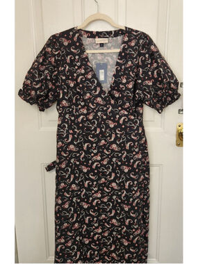 Universal Thread Puff Short Sleeve Midi Wrap Dress Black Paisley size XXL